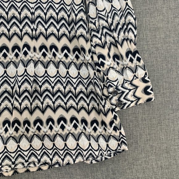 Alfani Button Down Long Blouse Long Roll Up Sleeves Size‎ 8 Black White Grey Tan - Picture 13 of 16